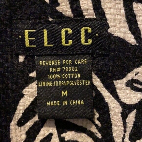 ELCC Blazer Womens M Black Cream Batik Leaf Floral Print 3 Button Jacket Vintage - Picture 7 of 8